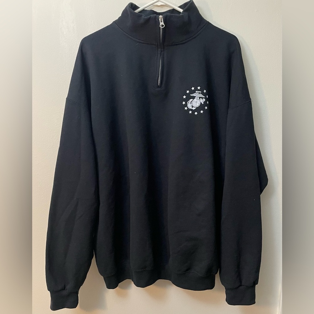 NWOT- Jerzees Black USMC Semper Fi Eagle Globe Anchor 1/4 Zip Pullover